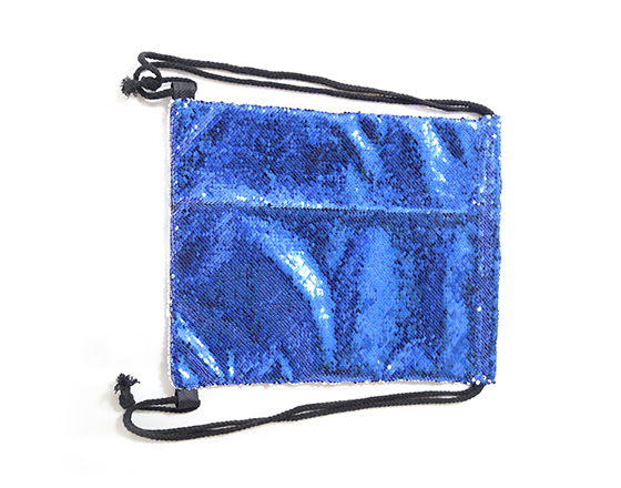 Blue Sequin Drawstring Bag