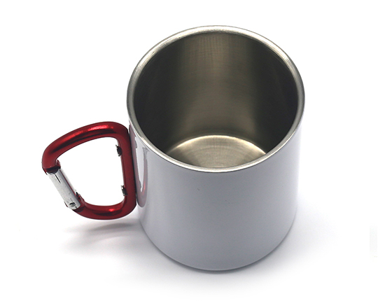 300ml Subblimation White Double Walled Stainless Steel Mug With Carabiner Handle