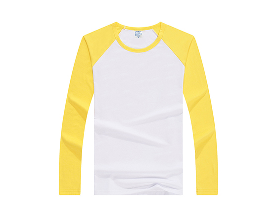 Sublimation Polyester Modal Yellow shoulder 185g Round Neck Long Sleeves Tshirt 