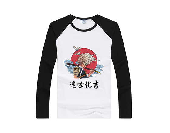 Sublimation Polyester Modal Black shoulder 185g Round Neck Long Sleeves Tshirt 