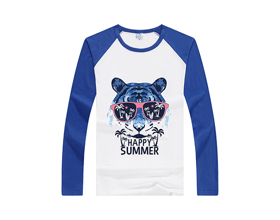 Sublimation Polyester Modal Blue Shoulder 185g Round Neck Long Sleeves Tshirt