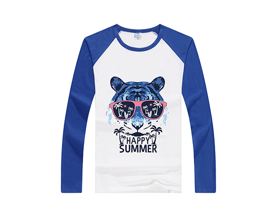 Sublimation Polyester Modal Blue Shoulder 185g Round Neck Long Sleeves Tshirt